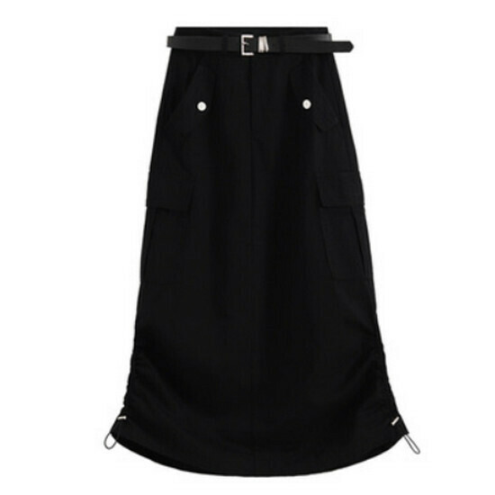 Hot selling drawstring slit skirt [black] [M-3XL size] (please contact customer service to confirm the delivery size after placing the order)