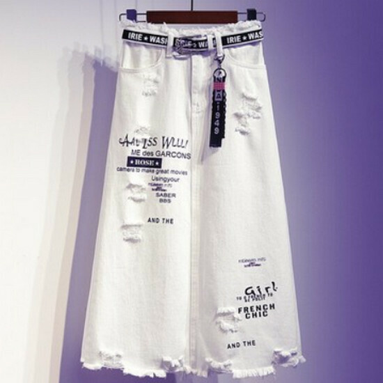 Hot selling denim skirt + belt [white] [S-5XL size] (please contact customer service to confirm the delivery size after placing the order)