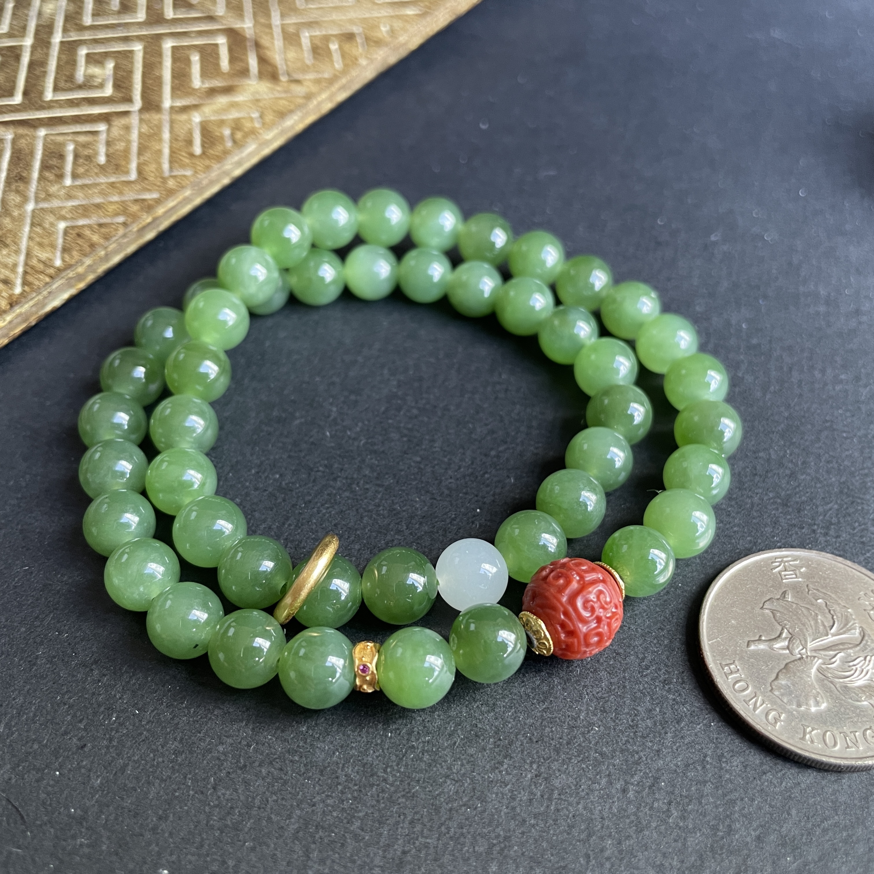 和田玉碧玉珠串 (8mm直徑),天然和田玉軟玉