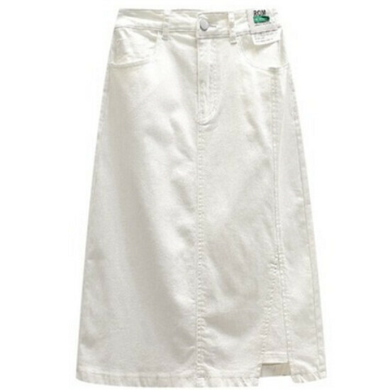 Hot selling high waist slit denim skirt [white] [L-4XL size] (please contact customer service to confirm the delivery size after placing the order)