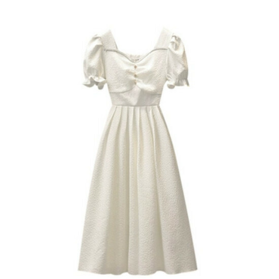 Hot selling puff sleeve dress [white] [M-4XL size] (please contact customer service to confirm the delivery size after placing the order)