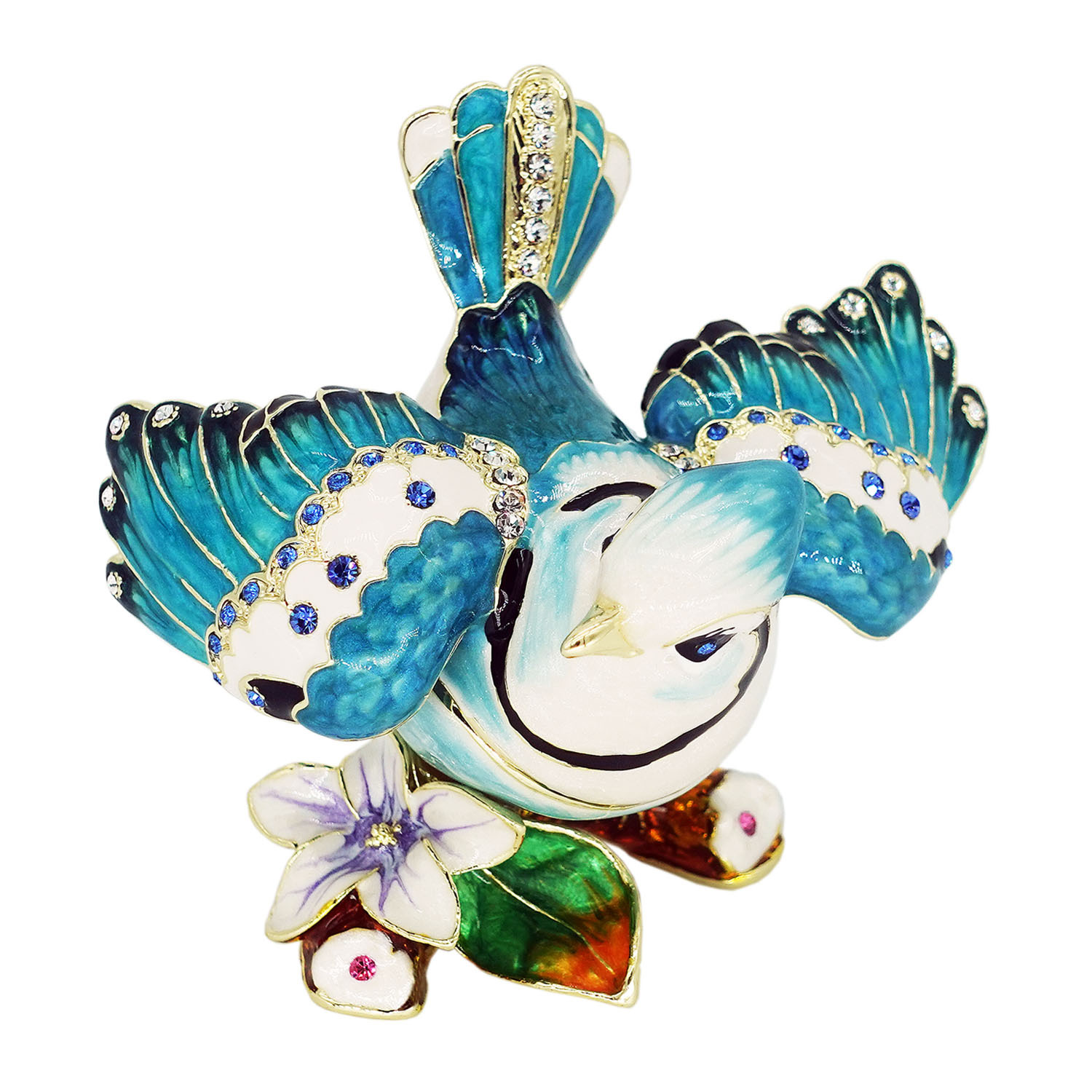 ADELINA crystal and enamel blue jay trinket box