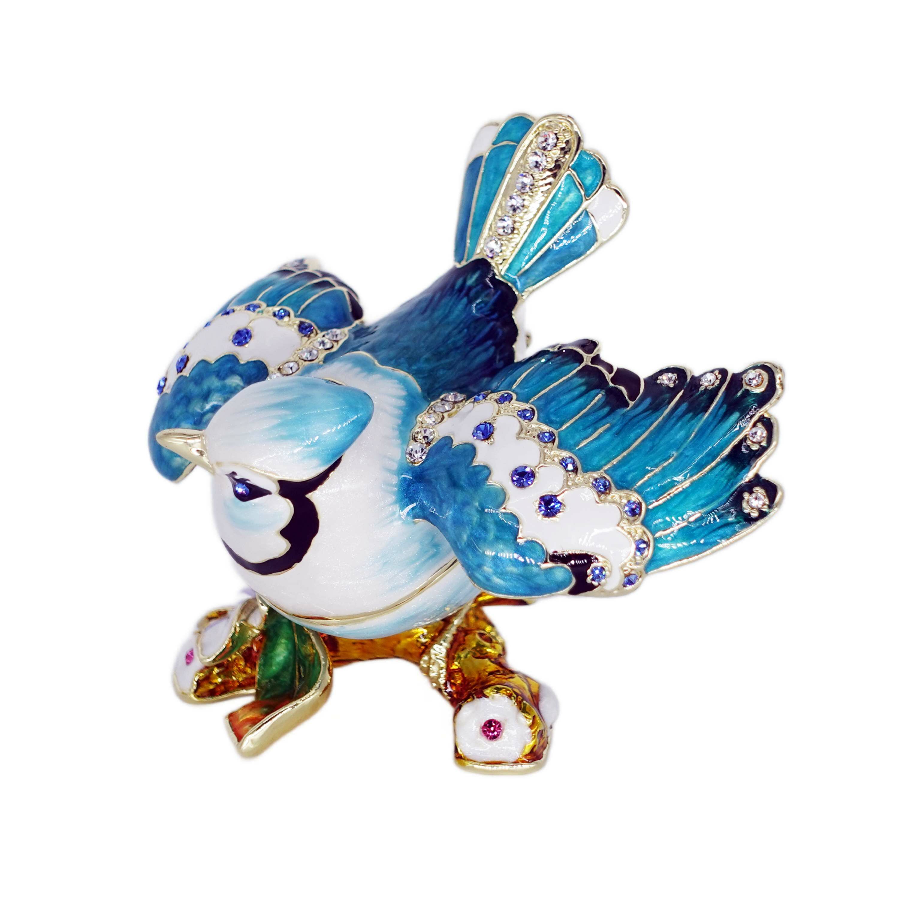 ADELINA crystal and enamel blue jay trinket box