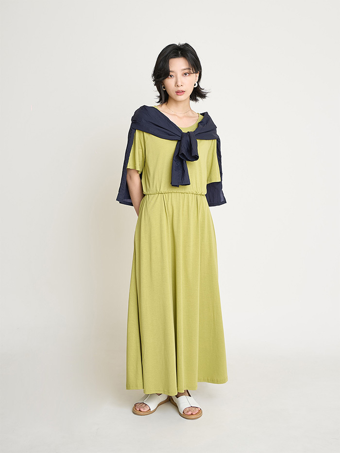 時間種子拉克蘭袖縮腰洋裝-酪梨