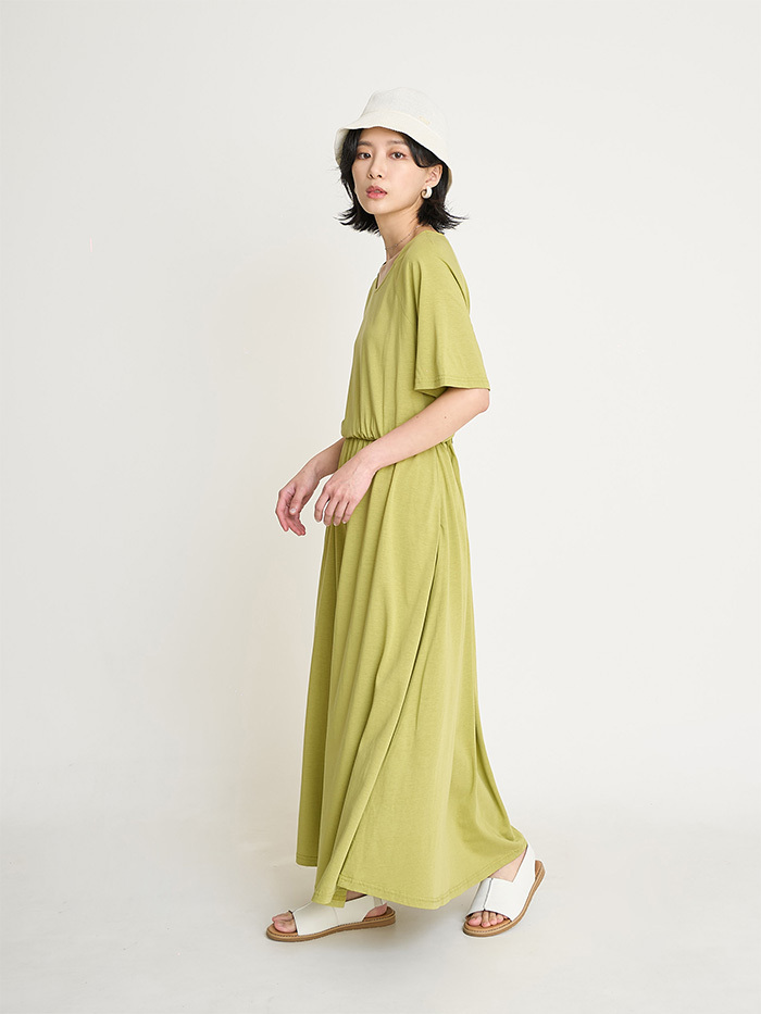 時間種子拉克蘭袖縮腰洋裝-酪梨