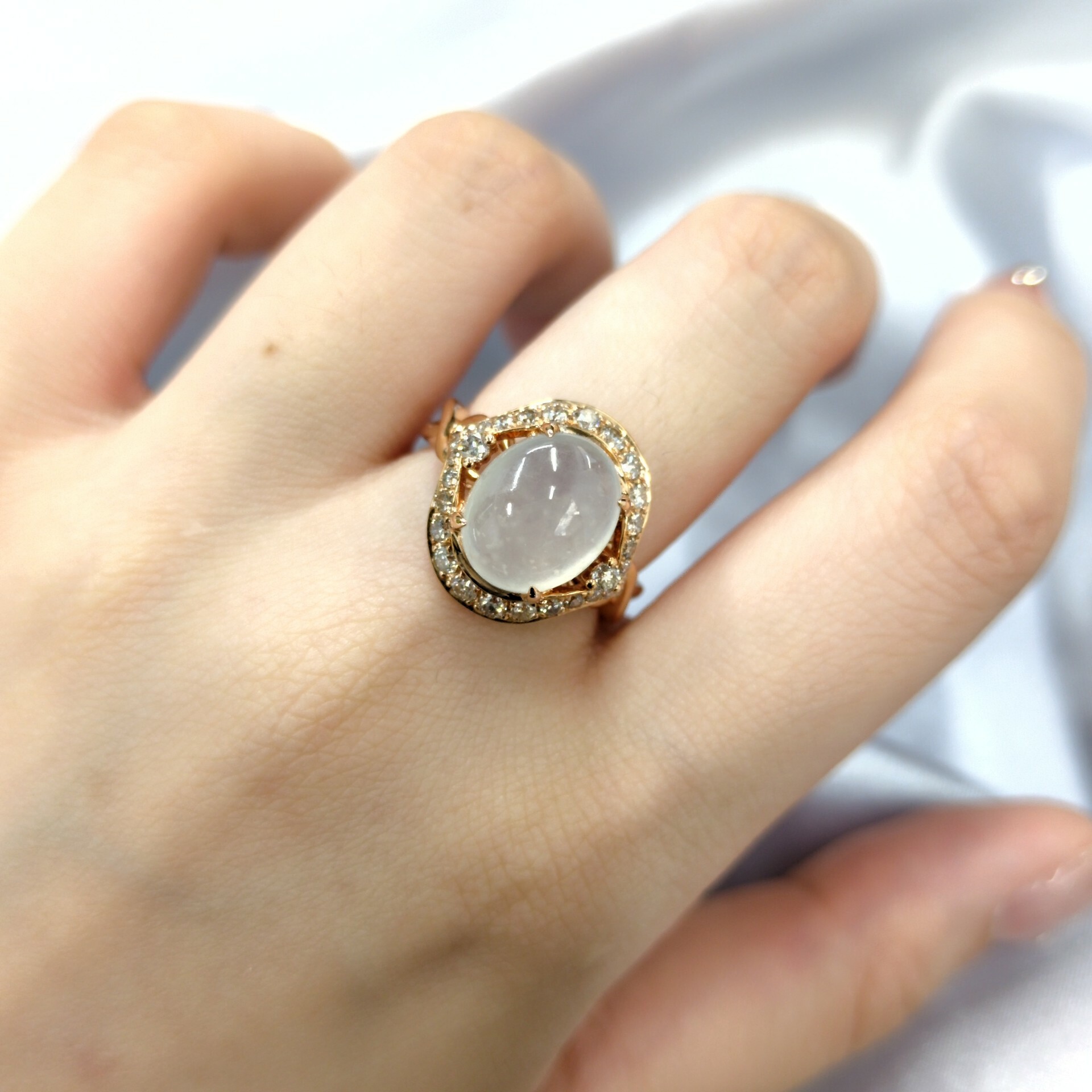 18K Rose Gold Jade and 0.50ct Diamond Ring