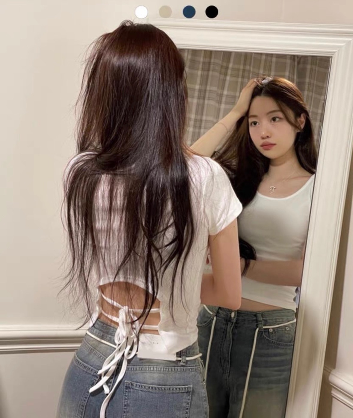 【優惠預訂】韓國露後腰純色上衣（4色）