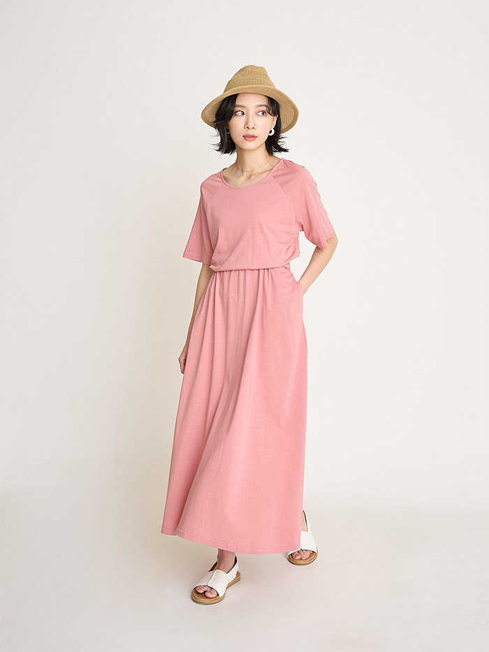 時間種子拉克蘭袖縮腰洋裝-甜莓