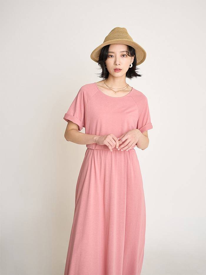 時間種子拉克蘭袖縮腰洋裝-甜莓