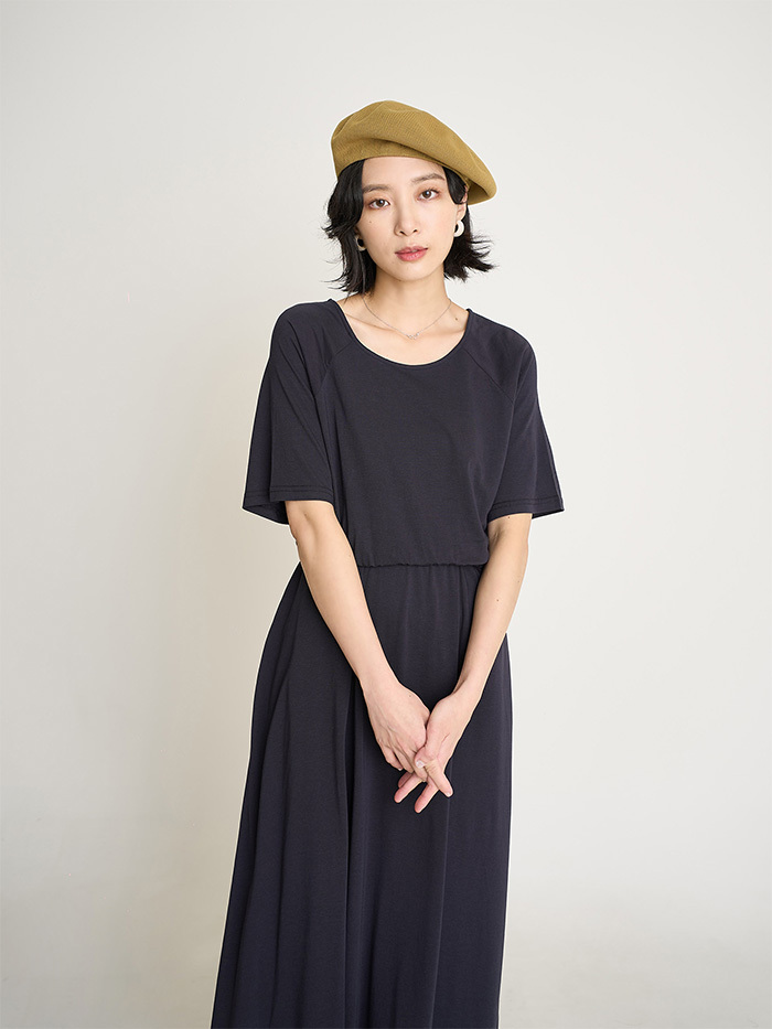 時間種子拉克蘭袖縮腰洋裝-藍莓