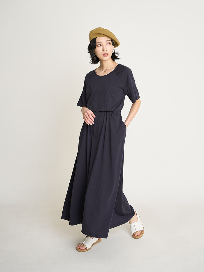 時間種子拉克蘭袖縮腰洋裝-藍莓