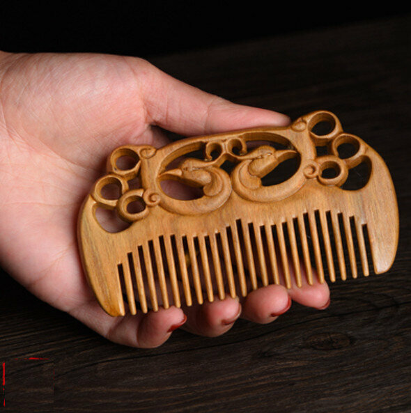 Hotly recommended green sandalwood double-sided carved wooden comb [Phoenix]
