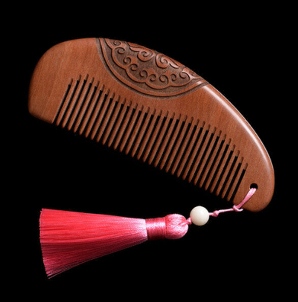 Hotly recommended old peach wood carved wood comb [140MM]