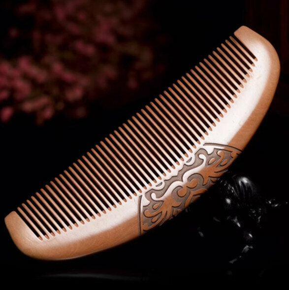 Hotly recommended old peach solid wood carved flower comb [fine teeth]
