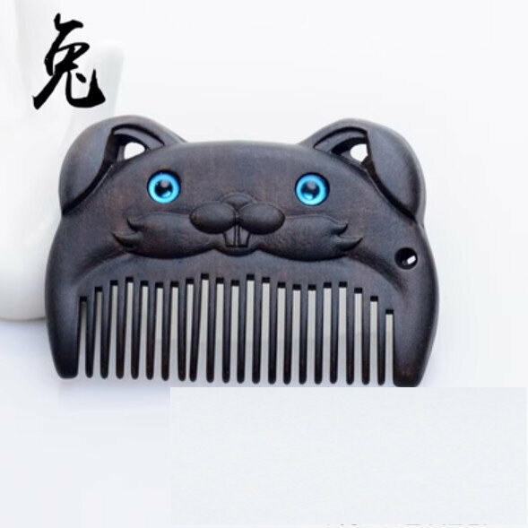 Popular ebony carved wood comb [Rabbit]