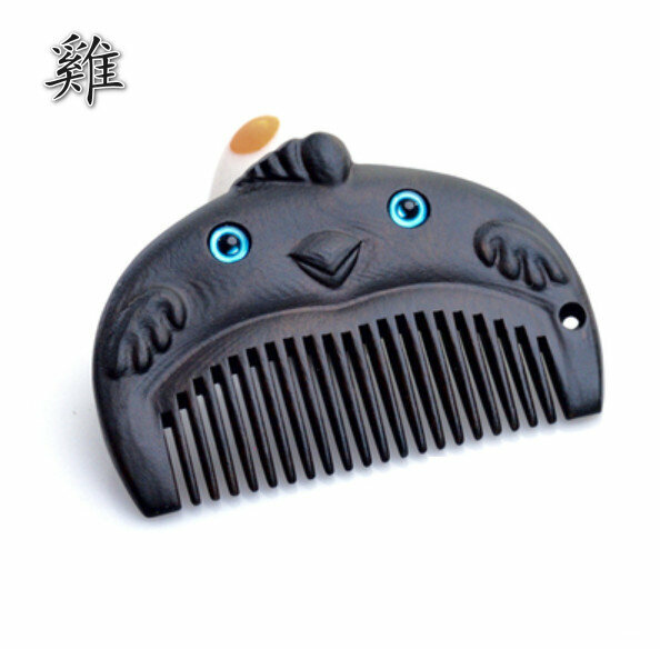 Popular ebony carved wood comb [Chicken]