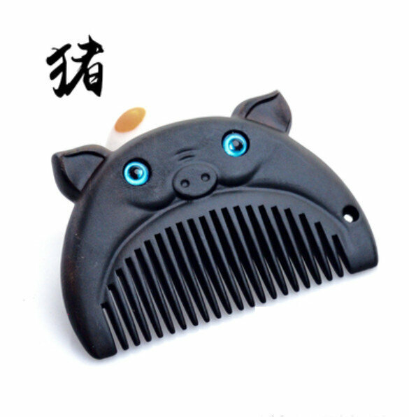 Popular ebony carved wood comb [Pig]