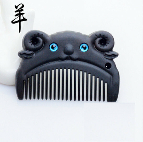 Popular ebony carved wood comb [Sheep]