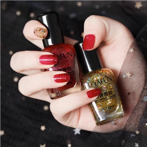 New nail polish (27# glitter dark red + 40# gold color flakes [2 pieces])