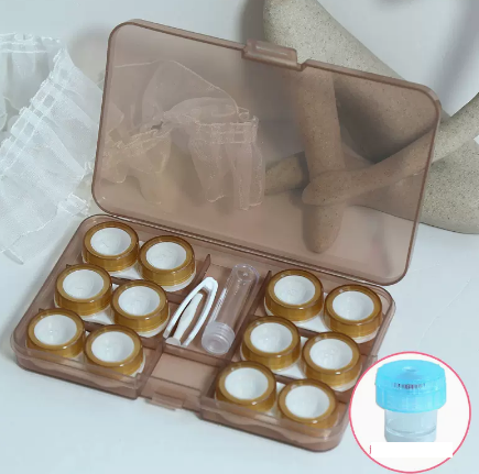 Hot selling multi-pair contact lens case (Specification: cm012 [brown 6 pairs] comes with stickers + cleaner)