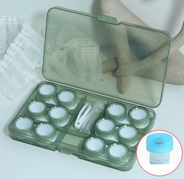 Hot selling multi-pair contact lens case (Specification: cm012 [green 6 pairs] comes with stickers + cleaner)