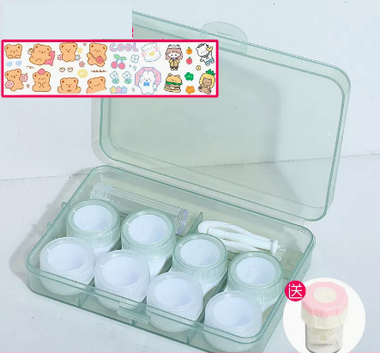 Hot selling multi-pair contact lens case (Specification: hq5 [emerald green 4 pairs] comes with stickers + cleaner)