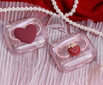 Hot selling (2 pieces) contact lens case without lid and no twist lid (Specification: [Love + Strawberry])