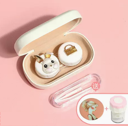 Hot Selling Contact Lens Dual Companion Box (Specification: White Box Rabbit [Free Cleaner + Portable Mirror])