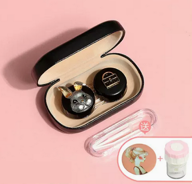 Hot Selling Contact Lens Dual Companion Box (Specification: Black Box Rabbit [Free Cleaner + Portable Mirror])