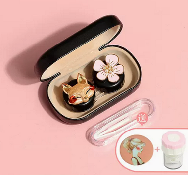 Hot Selling Contact Lens Dual Companion Box (Specification: Black Box Fox [Free Cleaner + Portable Mirror])