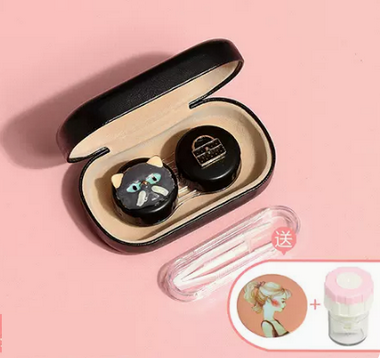 Hot Selling Contact Lens Dual Companion Box (Specification: Black Box Cat [Free Cleaner + Portable Mirror])