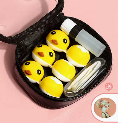Hot-selling contact lens double companion box (Specification: Little Yellow Duck model [Special model only comes with a portable lens])