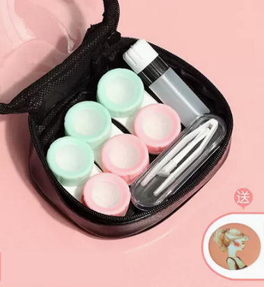 Hot-selling contact lens double companion box (specifications: pink green transparent model [special price only comes with portable lens])