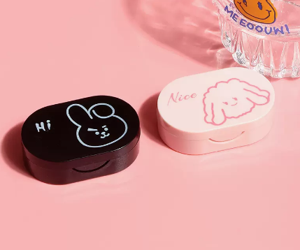 Hot Selling Contact Lens Care Storage Box Contact Lens Case (Specification: Cartoon [Black Bunny + Pink Teddy])