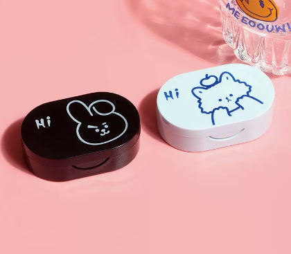 Hot Selling Contact Lens Care Storage Box Contact Lens Case (Specification: Cartoon [Black Rabbit + Blue Fox])
