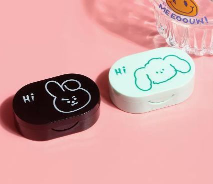 Hot Selling Contact Lens Care Storage Box Contact Lens Case (Specification: Cartoon [Black Bunny + Green Puppy])