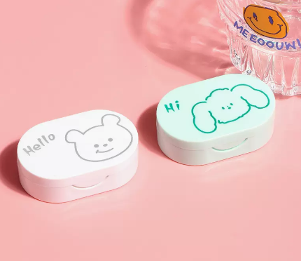 Hot Selling Contact Lens Care Storage Box Contact Lens Case (Specification: Cartoon [White Bear + Green Puppy])