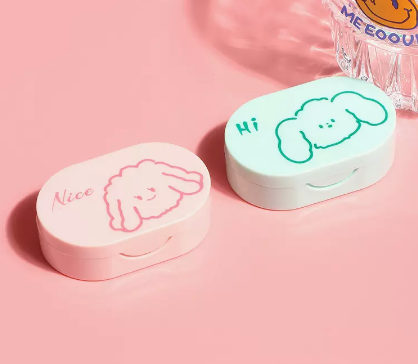 Hot Selling Contact Lens Care Storage Box Contact Lens Case (Specification: Cartoon [Pink Teddy + Green Puppy])
