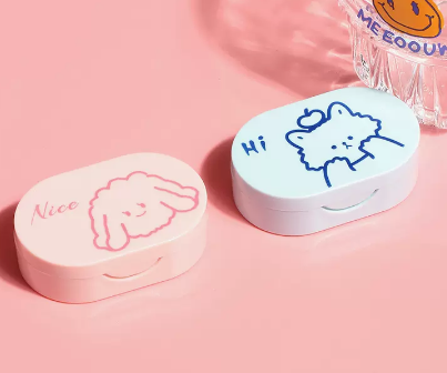 Hot Selling Contact Lens Care Storage Box Contact Lens Case (Specification: Cartoon [Pink Teddy + Blue Fox])