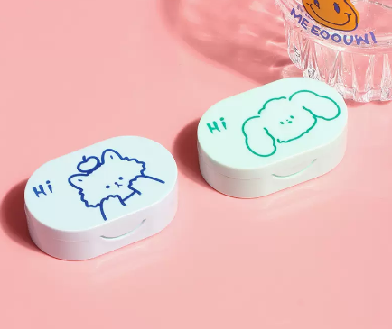 Hot Selling Contact Lens Care Storage Box Contact Lens Case (Specification: Cartoon [Blue Fox + Green Puppy])