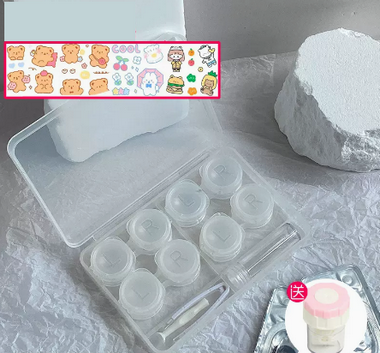 Hot Selling Transparent Multi-Gate Contact Lens Storage Box Color Contact Lens Box (Specifications: [White 4 pairs, no need to twist the cap] free sticker + manual cleaner)
