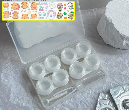 Hot Selling Transparent Multi-Gate Contact Lens Storage Box Color Contact Lens Box (Specification: [White 4 Pairs, Twist Cap Model] Free Sticker)