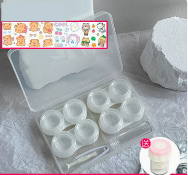 Hot Selling Transparent Multi-Gate Contact Lens Storage Box Color Contact Lens Box (Specifications: [White 4 Pairs Twist Cap Model] Free Sticker + Manual Cleaner