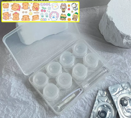 Hot Selling Transparent Multi-Gate Contact Lens Storage Box Color Contact Lens Box (Specifications: [White 4 Pairs No Need to Twist the Cap] Free Sticker)