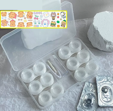 Hot Selling Transparent Multi-Gate Contact Lens Storage Box Color Contact Lens Box (Specification: [White 6 Pairs, Twist Cap Model] Free Stickers)
