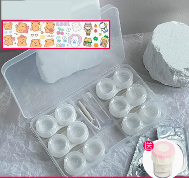 Hot Selling Transparent Multi-Gate Contact Lens Storage Box Color Contact Lens Box (Specification: [White 6 Pairs Twist Cap Model] Free Sticker + Manual Cleaner)