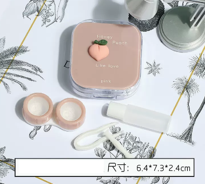 Hot Selling Cartoon Mini Portable Contact Lens Storage Box Color Contact Lens Box (Specification: Peach-Pink)