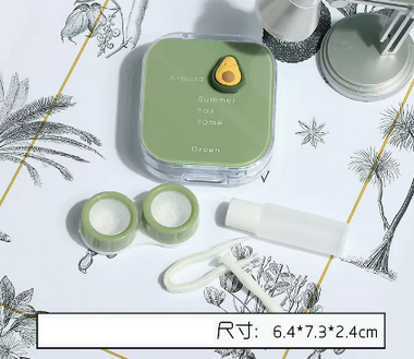 Hot Selling Cartoon Mini Portable Contact Lens Storage Box Color Contact Lens Box (Specification: Avocado-Green)