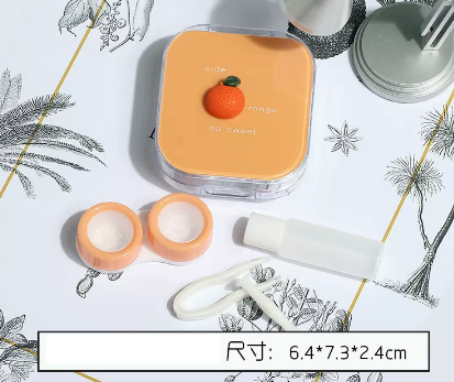Hot Selling Cartoon Mini Portable Contact Lens Storage Box Color Contact Lens Box (Specification: Orange-Orange)