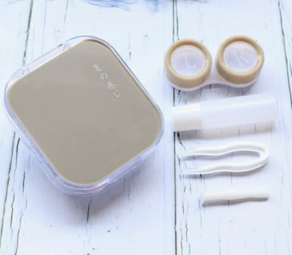 Hot Selling Cartoon Mini Portable Contact Lens Storage Box Color Contact Lens Box (Specification: Summer Feeling-Deep Apricot)